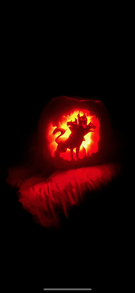 Christy Reuter Realtor Ormond Beach Fl 20251030 Pumpkin Carving 3 Headed Dog